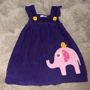 Mini Boden Purple Corduroy Dress with Pink Elephant